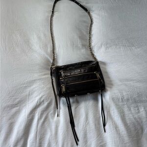 Rebecca Minkoff Black Leather Crossbody with Chain Strap